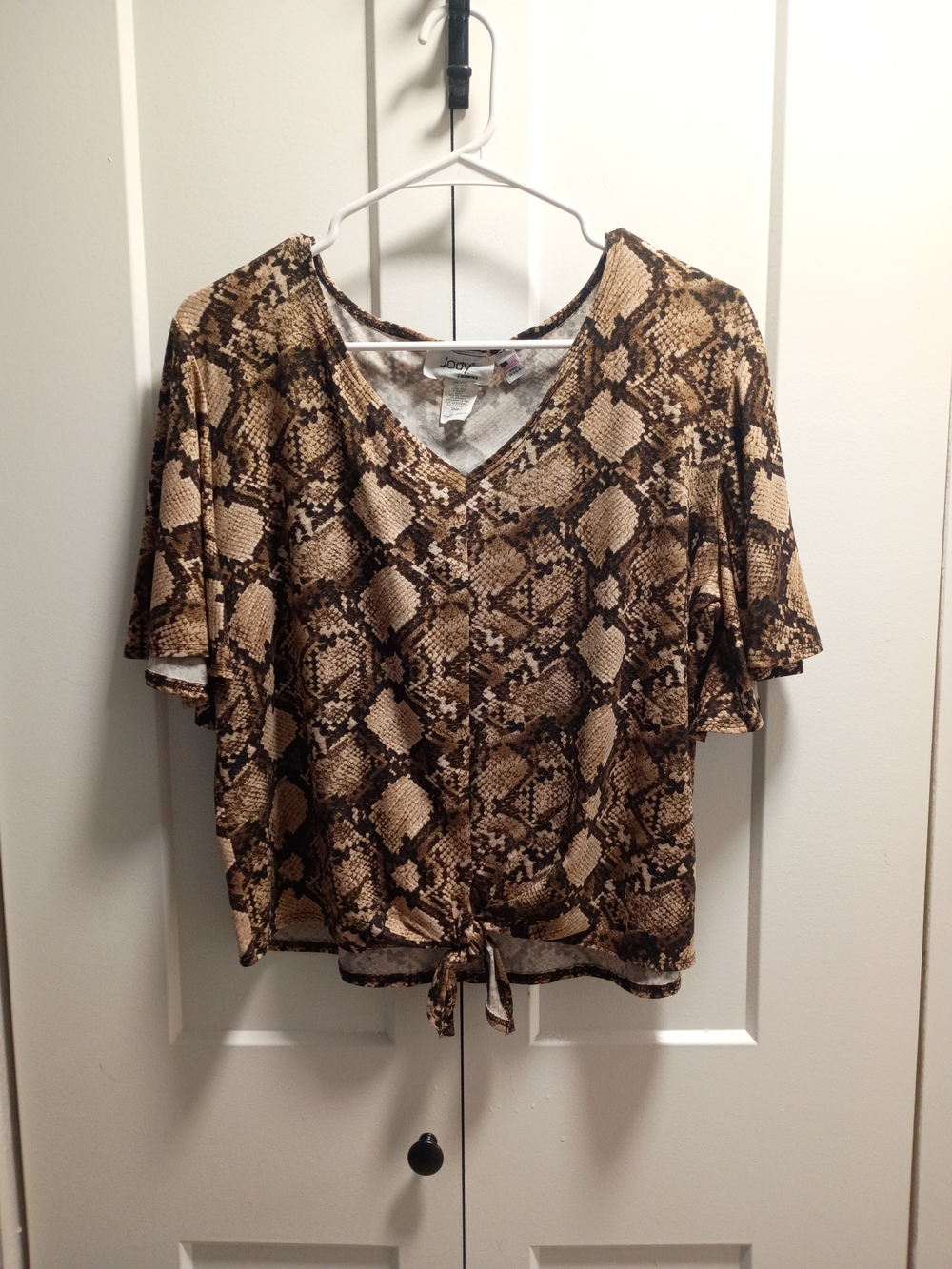 Joey Brown Snake-Print V-Neck Tie-Front Crop Top